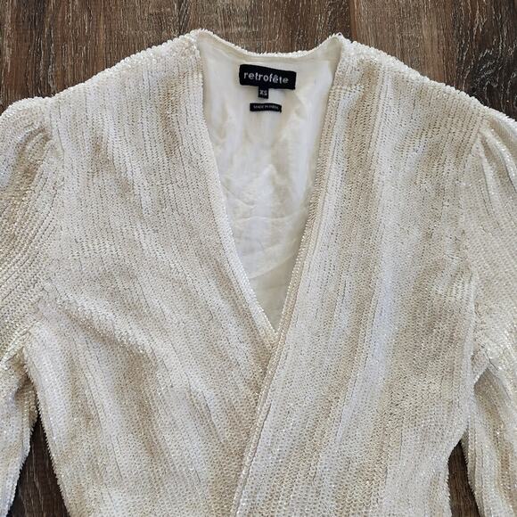 Retrofete Gabrielle Robe Dress in White Sequins Size XS Long Sleeve Blet - Picture 4 of 15
